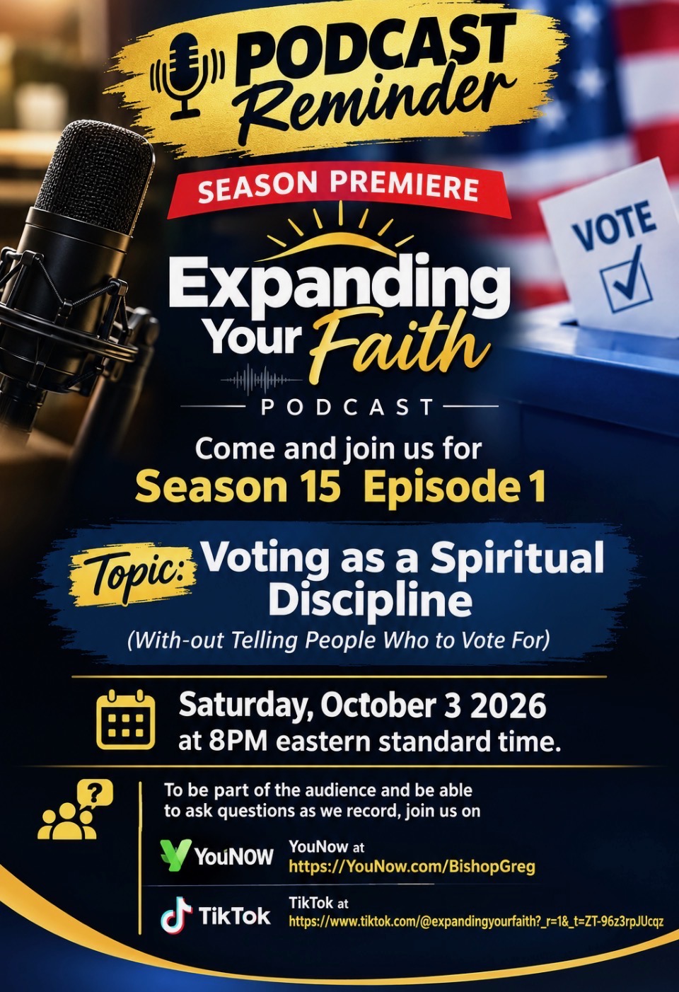 Expanding Your Faith podcast is on break, returning October 3, 2026 with Season 15. Listen at podcasts.myocci.social — oursaintfrancis.org.